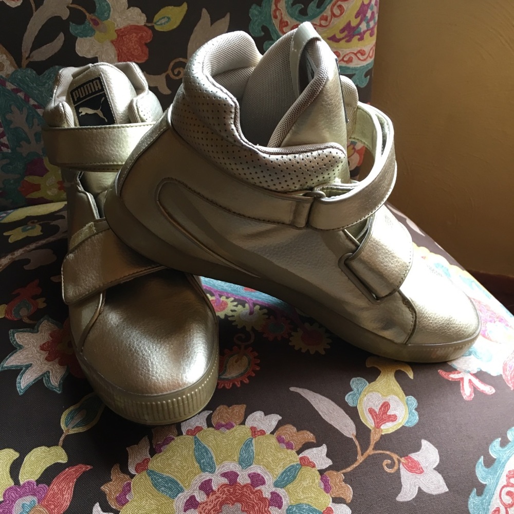 Gold Puma Velcro high tops Size 13